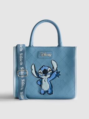 Disney Light Blue Stitch Quilted Tote with Strap